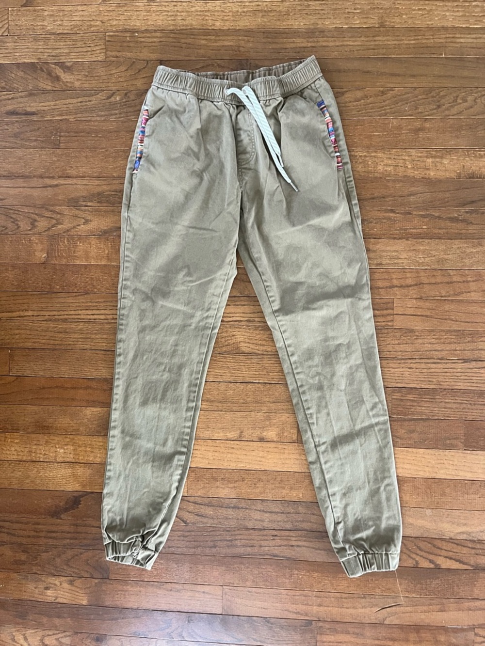 Men’s Chino Style Joggers in Tan, Soft Fabric with Aztec Pocket Accents